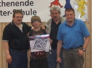 Teilnehmer Hasslocher Schachtage 2009 (v.l..r.): Michael Heilmann , Jean-Michel Heilmann , Reinhard Auschkalnis und Sebastian Münch, Foto: Michael Heilmann. Zum Vergrößern bitte Bild anklicken